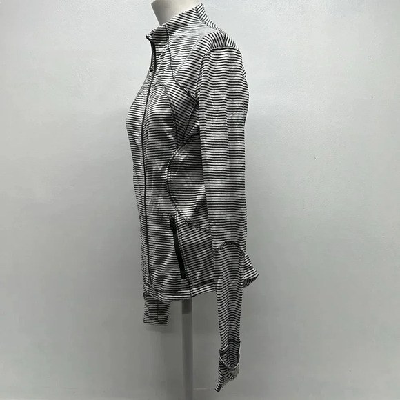 Lululemon Forme Jacket Full Zip Cuffins Hyper Stripe Angel Wing Gray White 8 - Picture 11 of 12